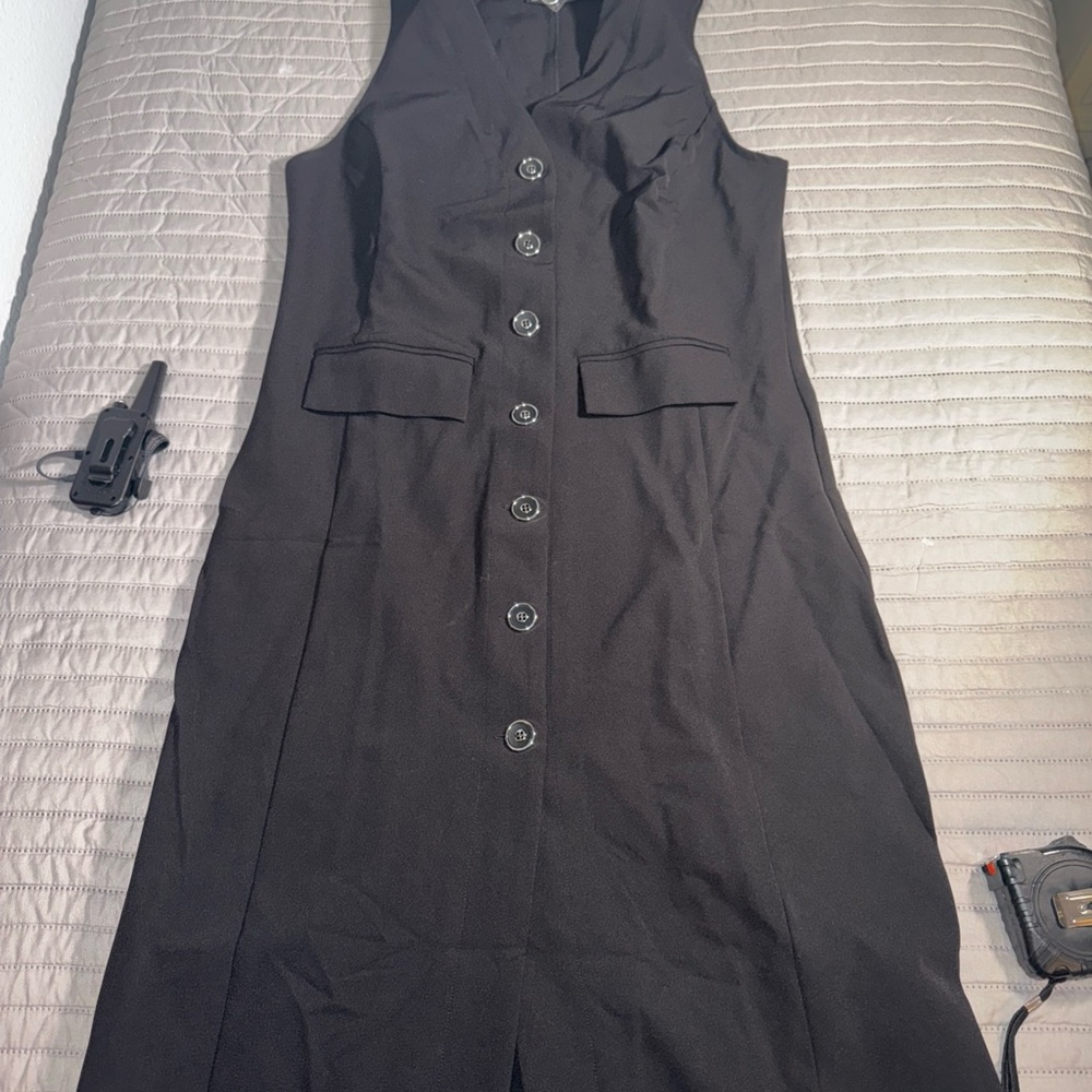 NWT New York & Company black  midi Sleeveless  Sheath button down Dress Sz L